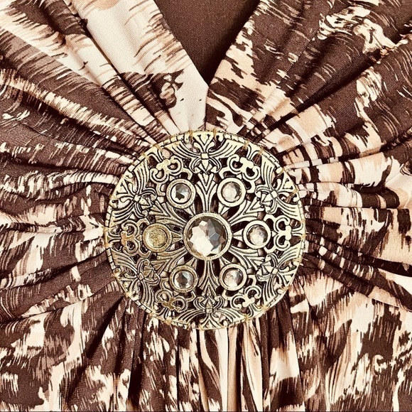 Peck & Peck Collection Animal Print Midi Dress Ruched V Neck Stretchy Comfy 14 - Picture 5 of 11